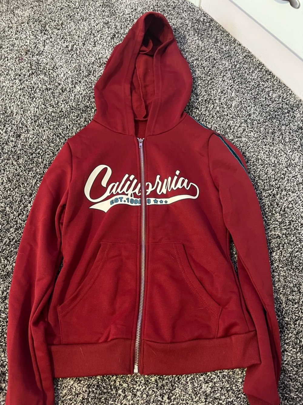 SHEIN Red "California" Zip-Up Hoodie